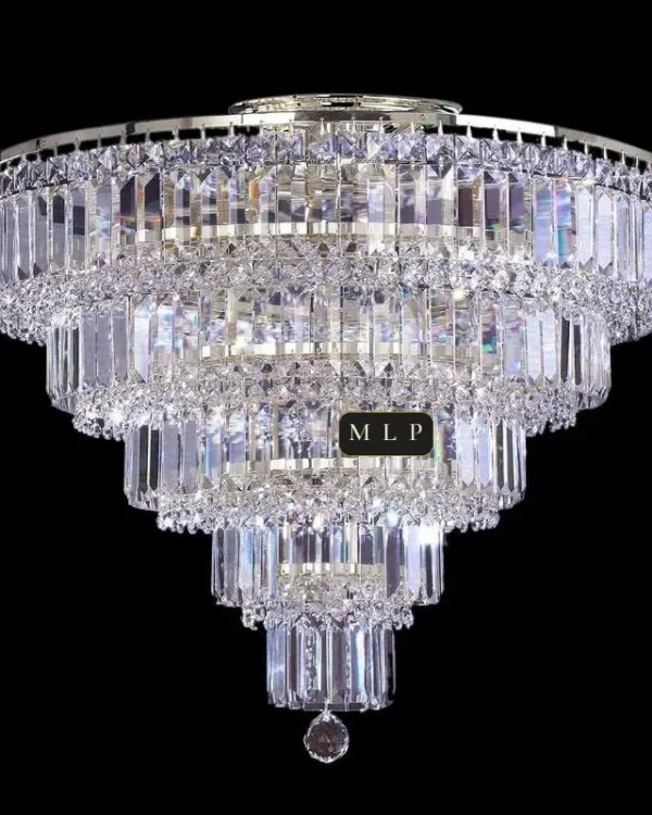Ligne Five-Tier Empire Crystal Flush Mount, 26" in polished chrome