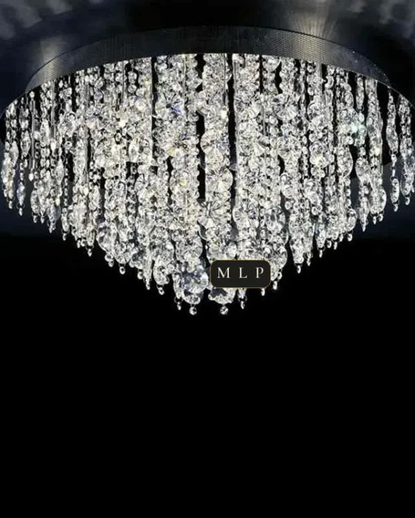 Ligne Empire Crystal Flush Mount, 31" × 14" H in Polished Chrome in polished chrome