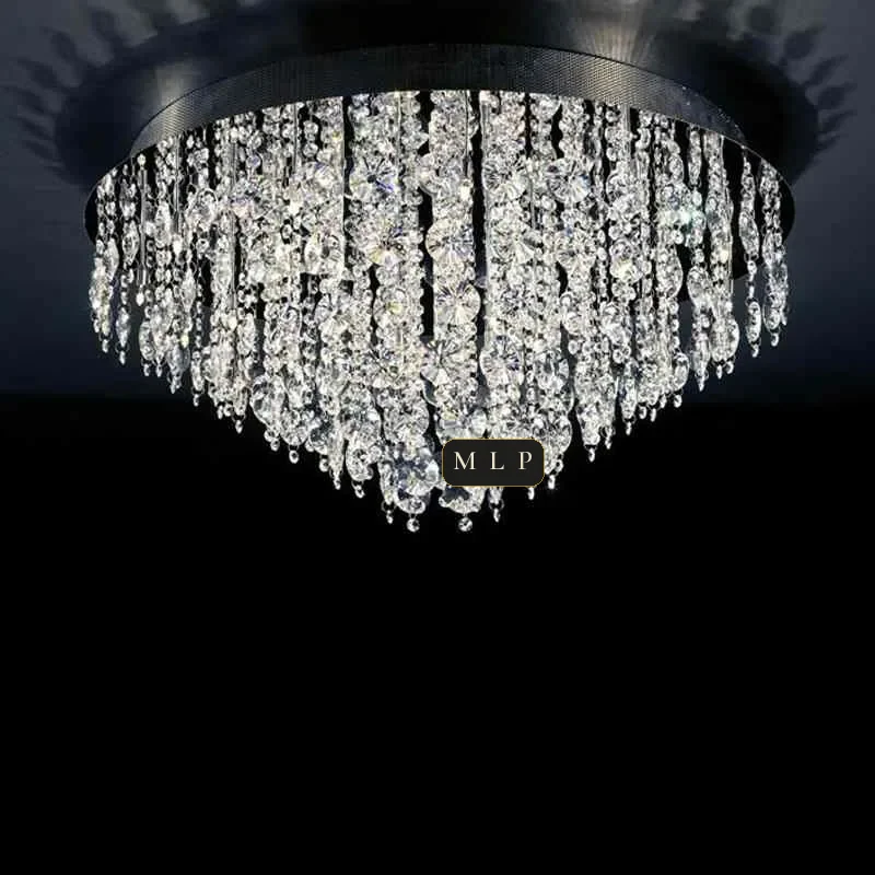Ligne Empire Crystal Flush Mount, 31" × 14" H in Polished Chrome in polished chrome