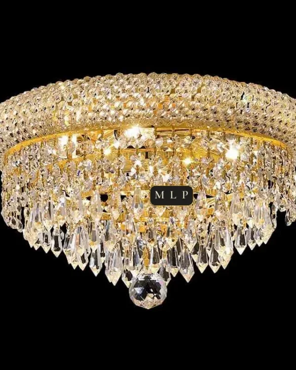 Tuileries Empire Crystal Flush Mount, 14" × 8" H in Gold in gold
