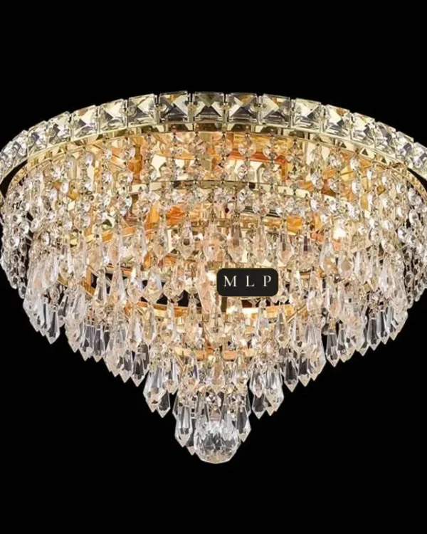Tuileries Empire Crystal Flush Mount V, 16" × 10" H in Gold in gold