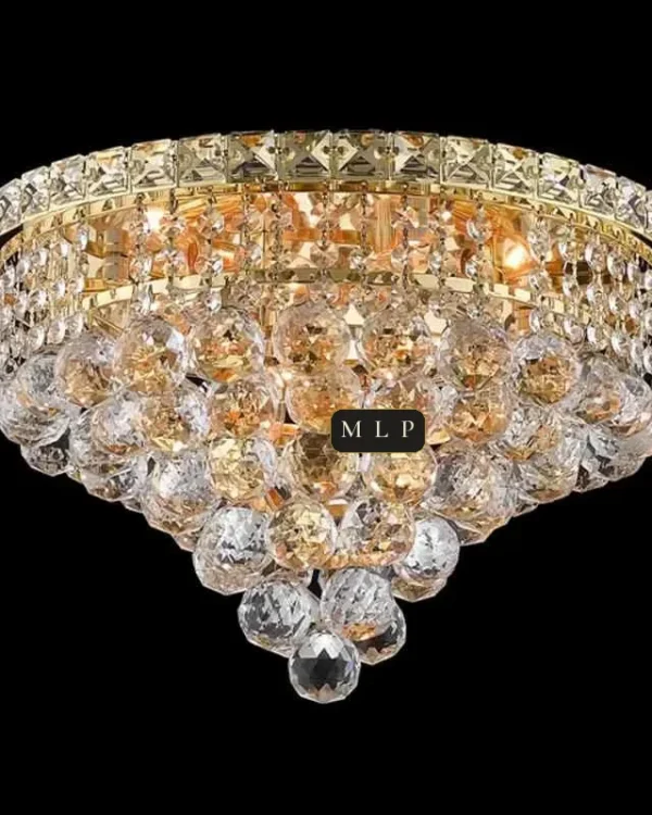 Tuileries Empire Crystal Flush Mount IV, 16" × 10" H in Gold in gold