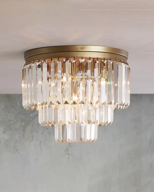 Laiton Round Crystal Flush Mount, 20" in brass