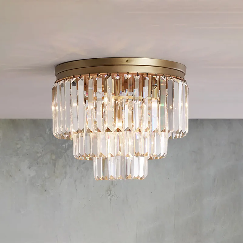 Laiton Round Crystal Flush Mount, 20" in brass