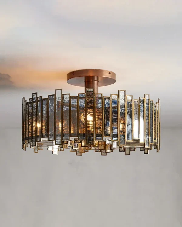 Laiton Round Glass Flush Mount, 20" × 12" H in antique copper