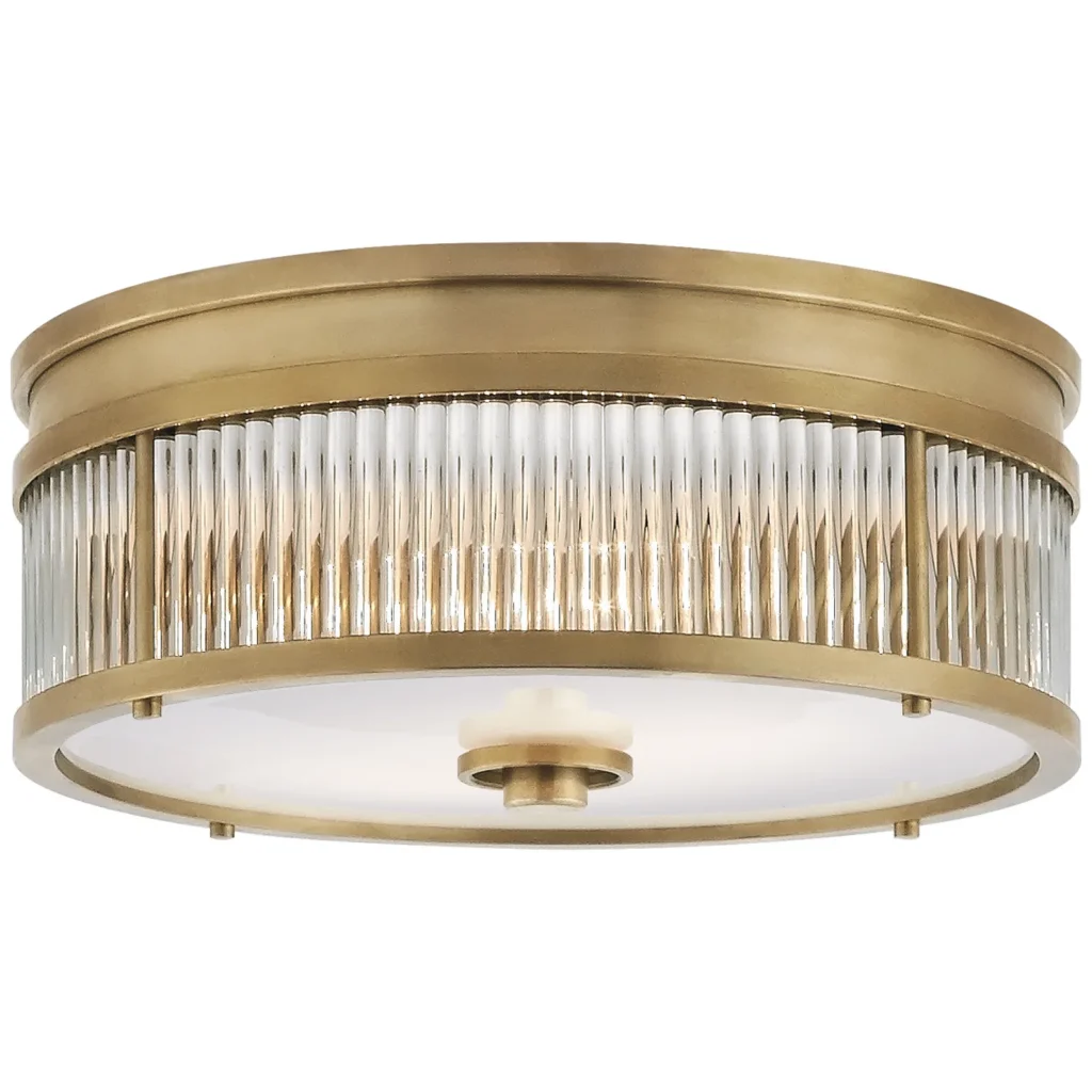 Doré Round Glass Flush Mount, 12" in brass