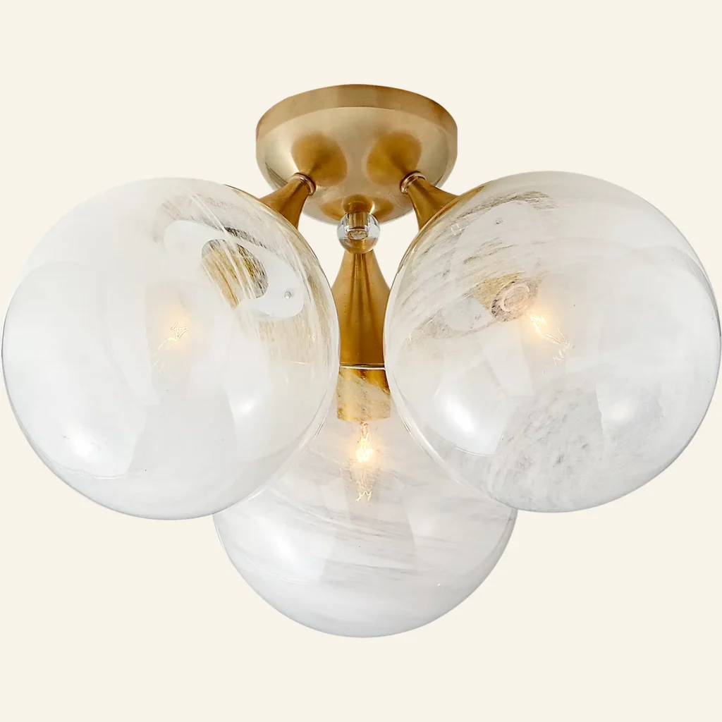 Doré Glass Flush Mount, 15" in antique brass