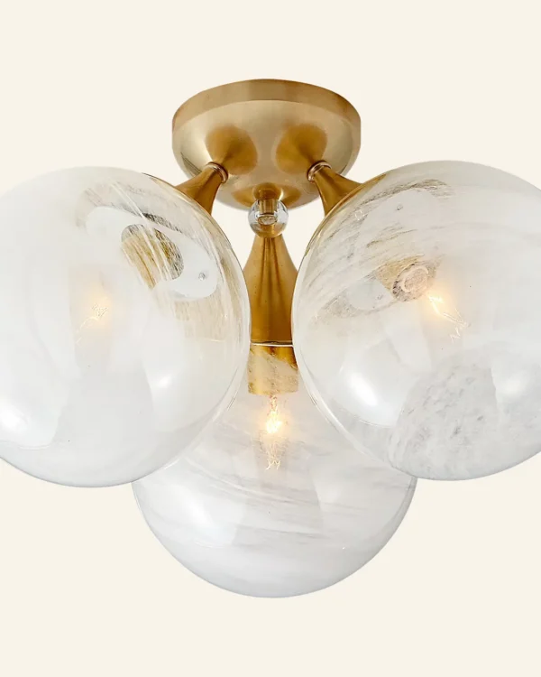 Doré Glass Flush Mount, 15" in antique brass