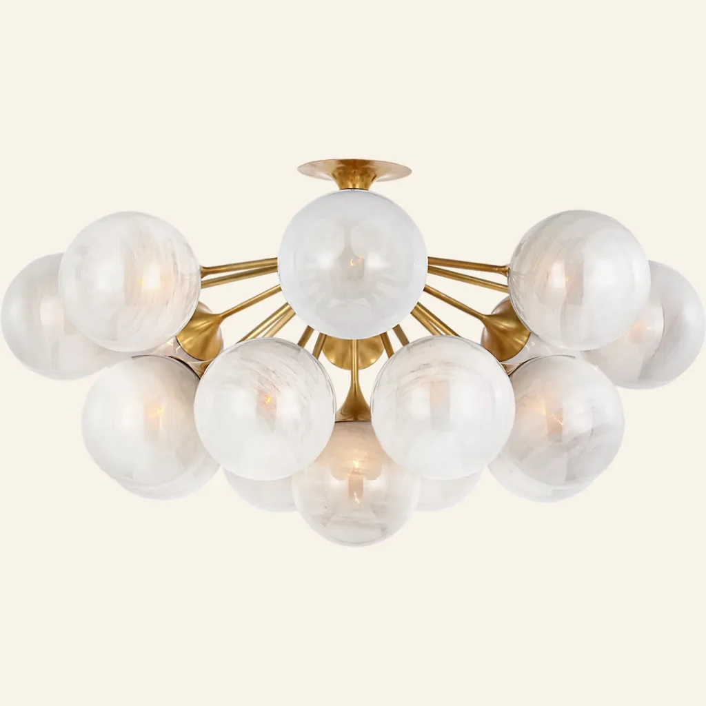 Doré Glass Flush Mount, 43" in antique brass