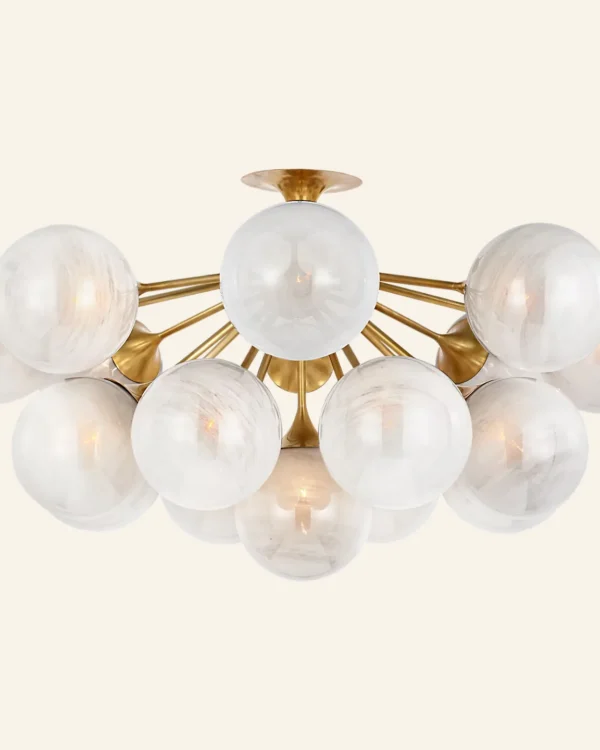 Doré Glass Flush Mount, 43" in antique brass