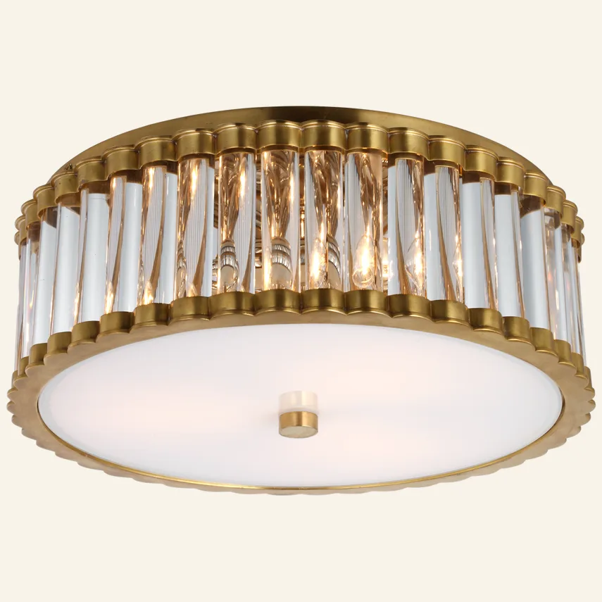 Laiton Glass Flush Mount, 14" in antique brass