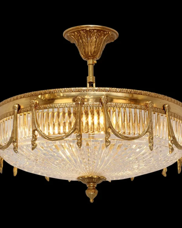 Passy Crystal Semi-Flush Mount, 13" × 15" H in Antique Brass in antique brass