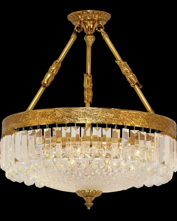 Passy Crystal Semi-Flush Mount, 14" in antique brass