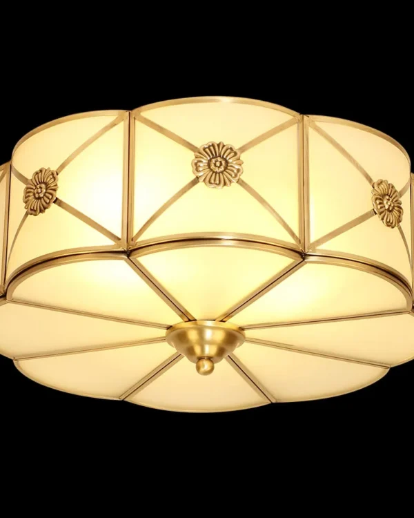 Passy Glass Flush Mount, 14" × 5" H in antique brass
