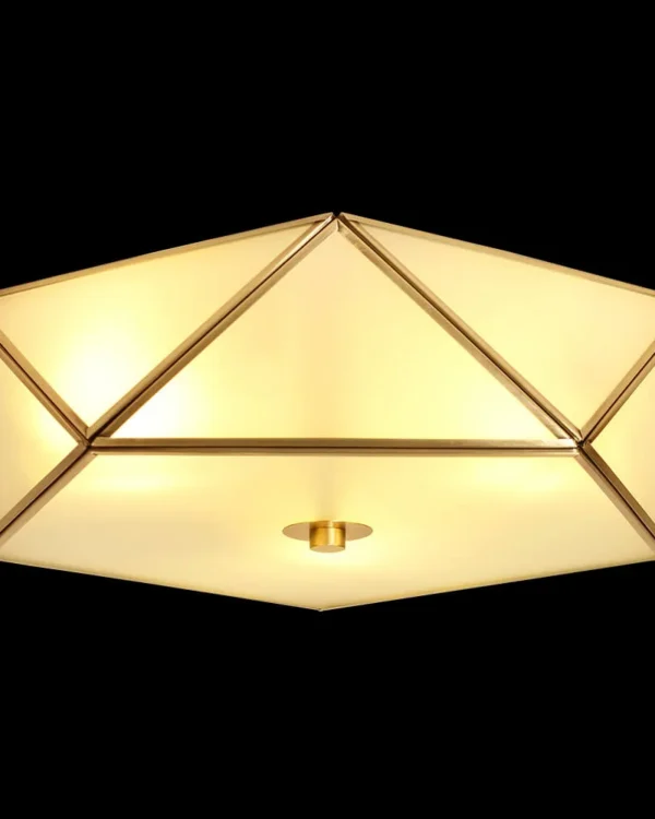 Passy Glass Flush Mount, 16" × 5" H in antique brass