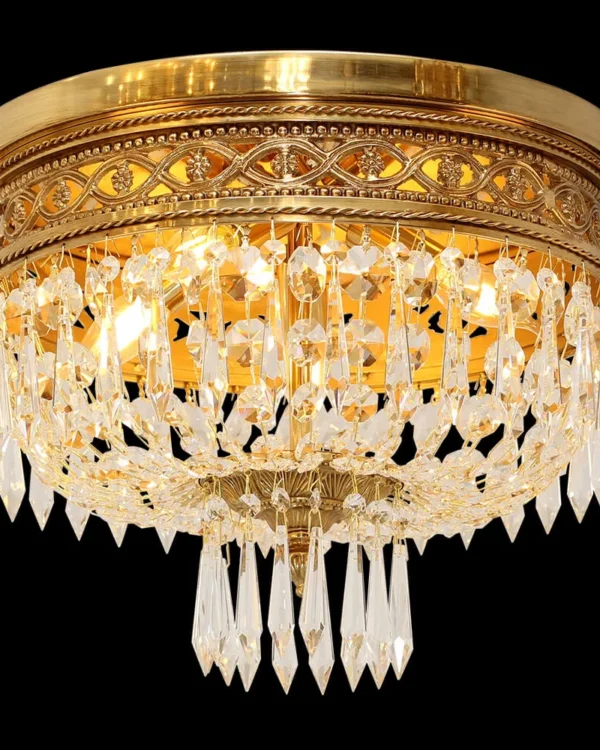 Passy Crystal Flush Mount, 16" in antique brass