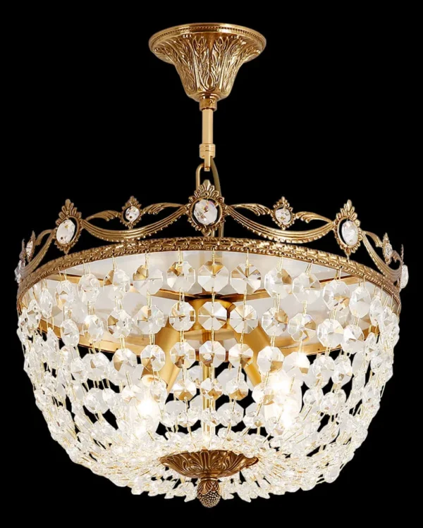 Passy Crystal Semi-Flush Mount II, 20" × 22" H in Antique Brass in antique brass