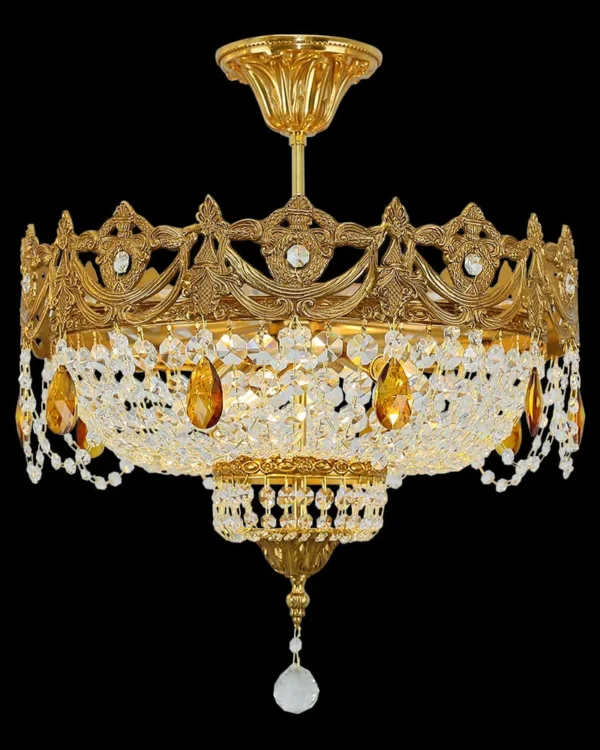 Passy Crystal Semi-Flush Mount III, 20" × 22" H in Antique Brass in antique brass