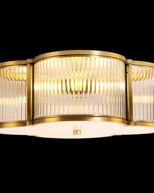 Passy Glass Flush Mount, 20" × 6" H in antique brass