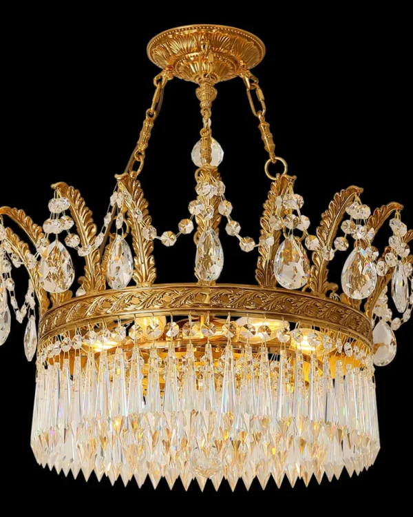 Passy Crystal Semi-Flush Mount, 20" × 22" H in Antique Brass in antique brass
