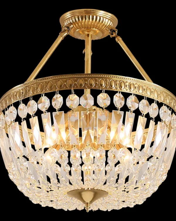 Passy Crystal Semi-Flush Mount, 22" × 24" H in antique brass