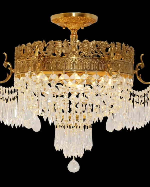 Passy Crystal Semi-Flush Mount, 22" × 21" H in antique brass