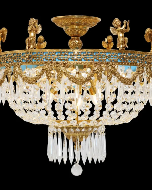 Passy Crystal Semi-Flush Mount, 24" × 22" H in Antique Brass in antique brass
