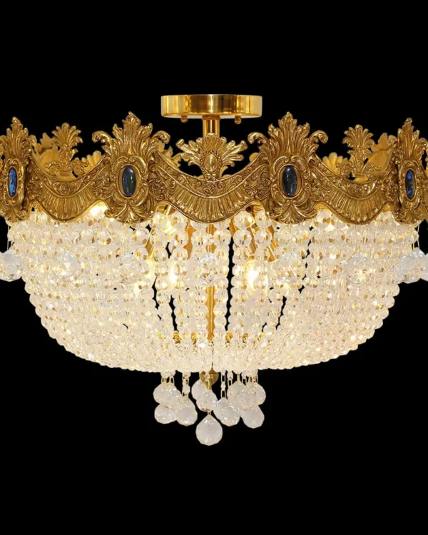 Passy Crystal Semi-Flush Mount, 27" in antique brass