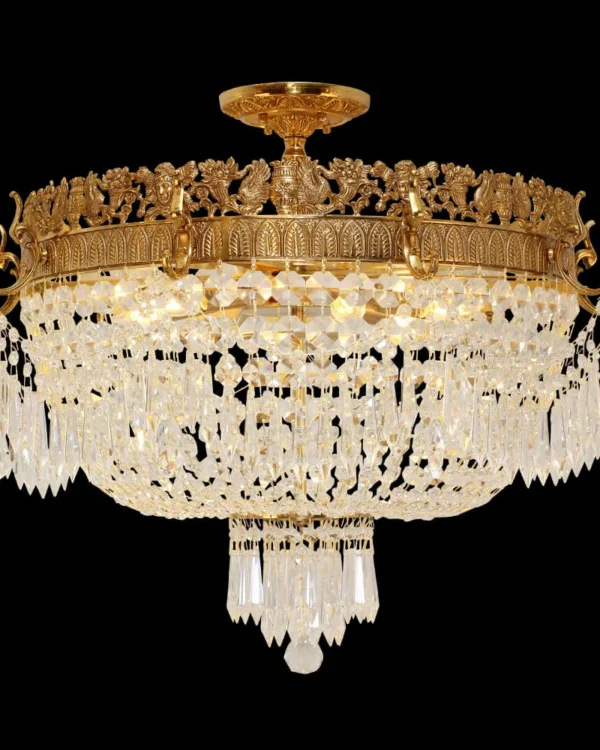 Passy Crystal Semi-Flush Mount, 30" × 24" H in antique brass