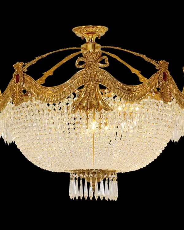 Passy Crystal Semi-Flush Mount, 30" × 27" H in antique brass
