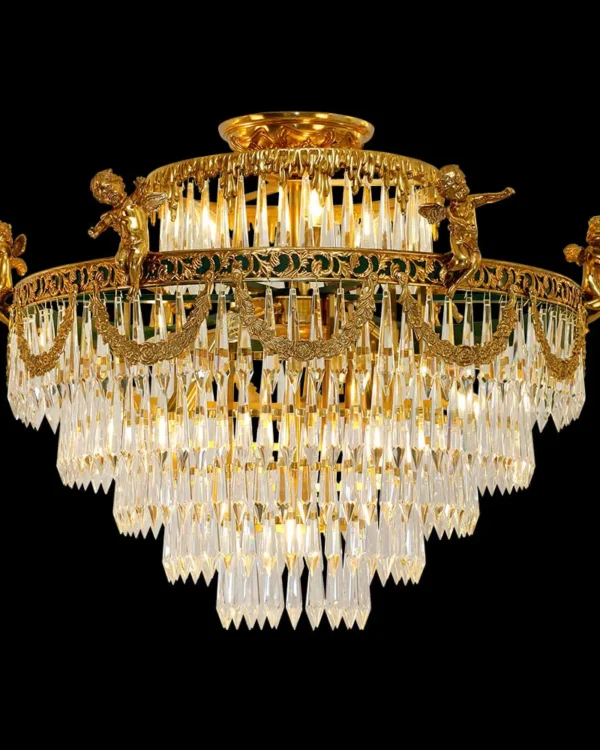 Passy Crystal Semi-Flush Mount, 31" × 25" H in antique brass