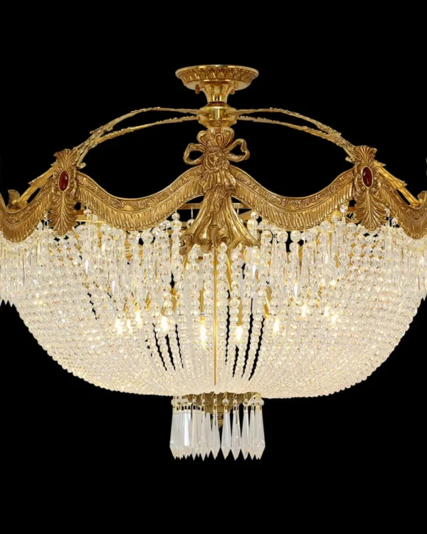 Passy Crystal Semi-Flush Mount, 38" in antique brass