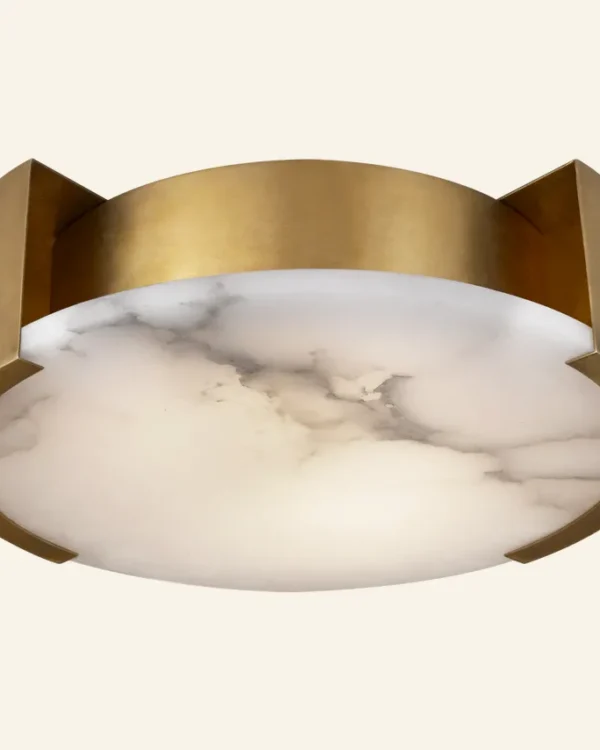 Doré Alabaster Flush Mount, 14" in antique brass