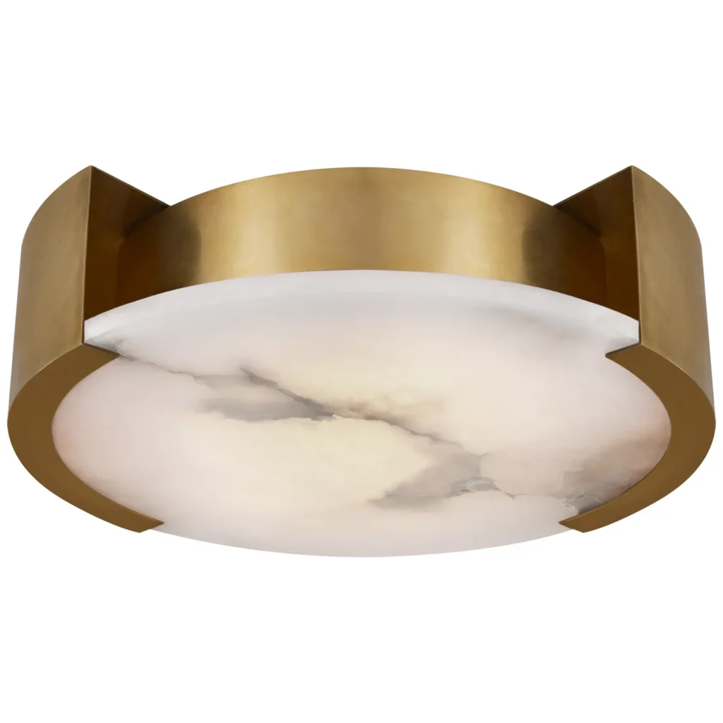 Doré Alabaster Flush Mount, 17" in antique brass