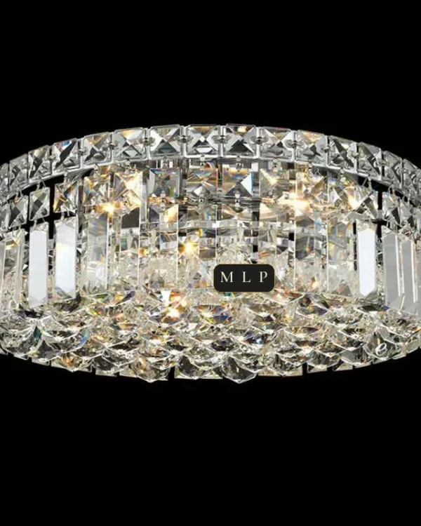 Ligne Crystal Flush Mount, 14" × 6" H in polished chrome