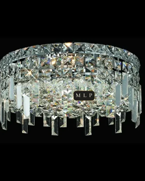 Ligne Crystal Flush Mount, 14" × 7" H in polished chrome