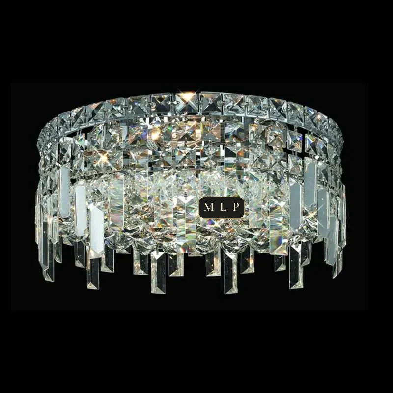 Ligne Crystal Flush Mount, 14" × 7" H in polished chrome