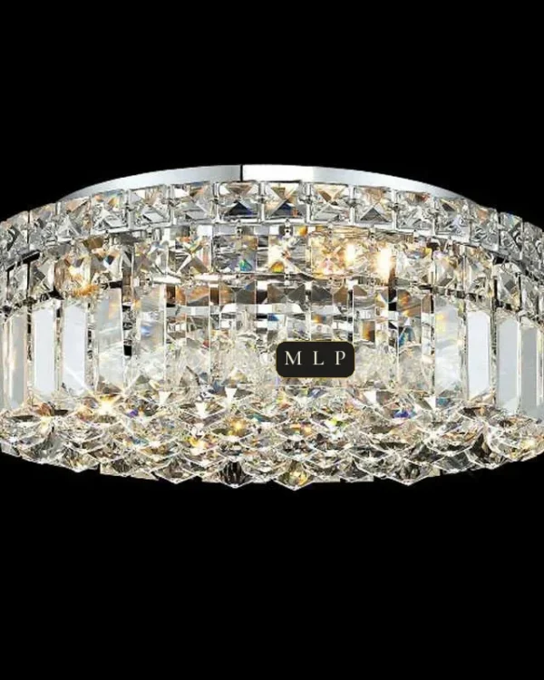Ligne Crystal Flush Mount, 16" × 6" H in polished chrome