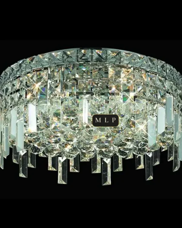 Ligne Crystal Flush Mount, 16" × 7" H in polished chrome