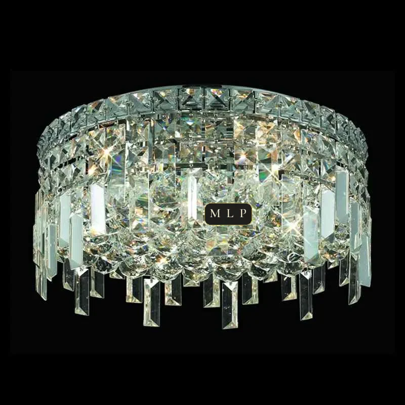 Ligne Crystal Flush Mount, 16" × 7" H in polished chrome