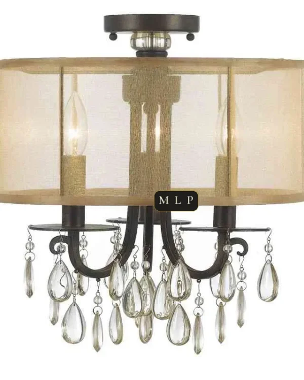 Ligne Crystal Semi-Flush Mount, 14" × 17" H in Black in black