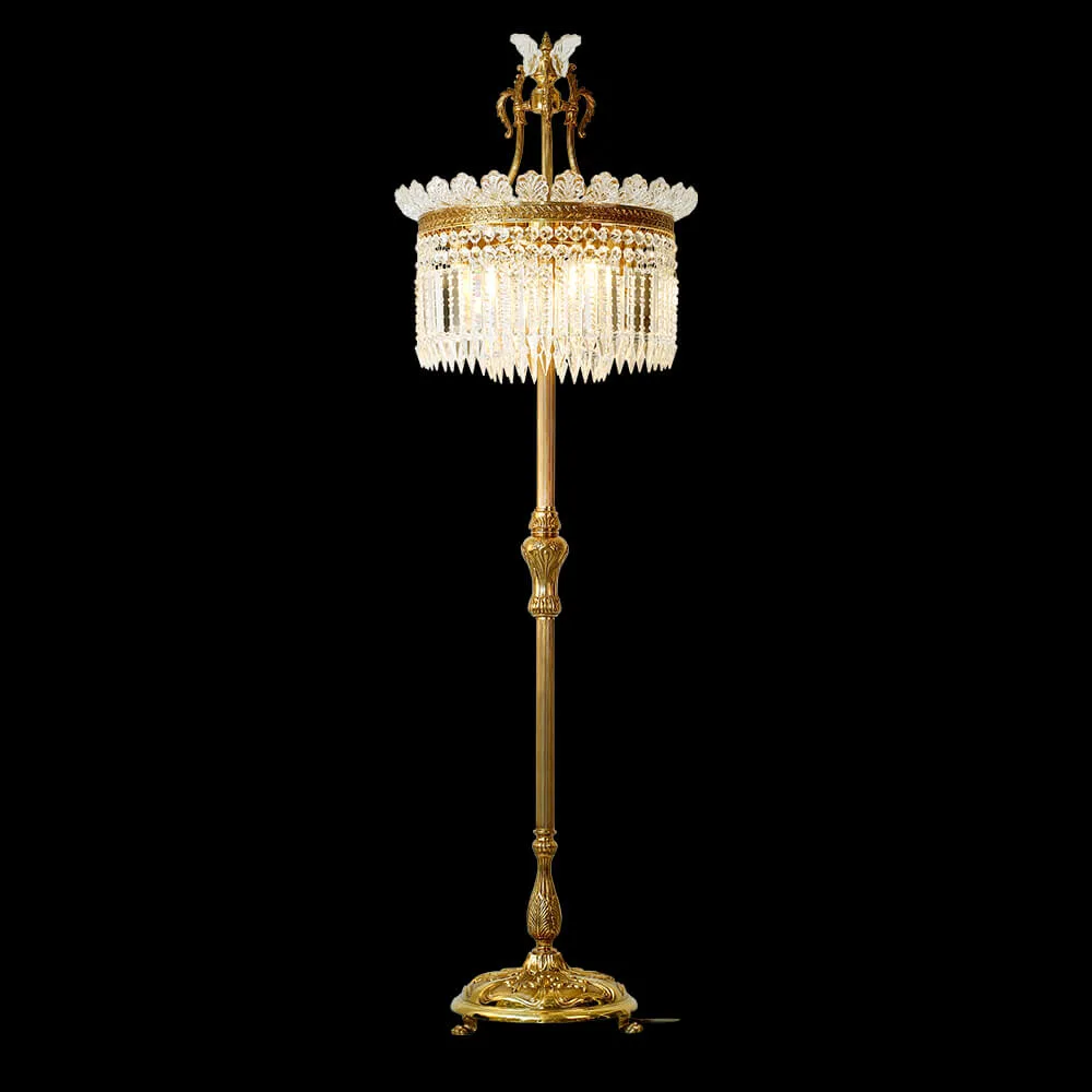 Panthéon Crystal Floor Lamp, 65" in antique brass