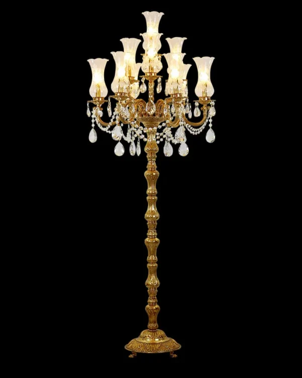 Panthéon Crystal Floor Lamp, 71" in antique brass
