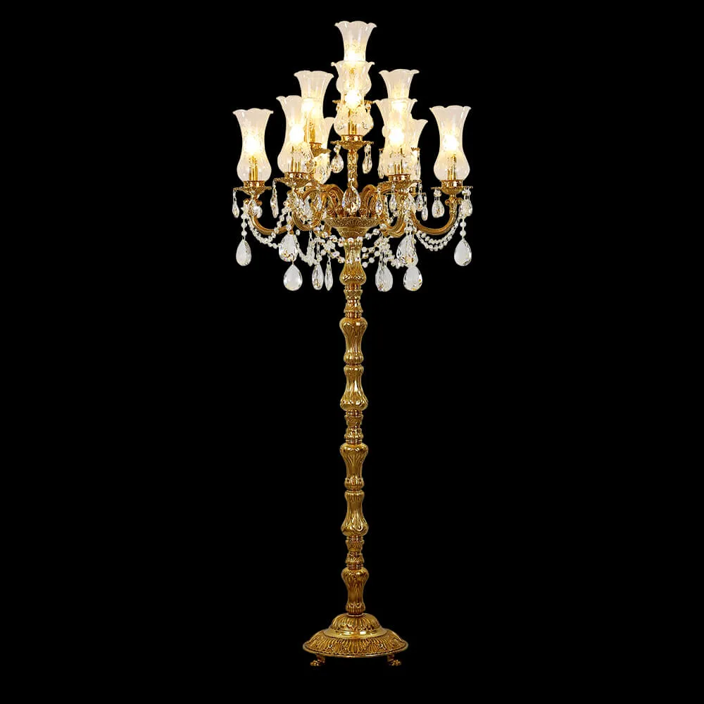 Panthéon Crystal Floor Lamp, 71" in antique brass