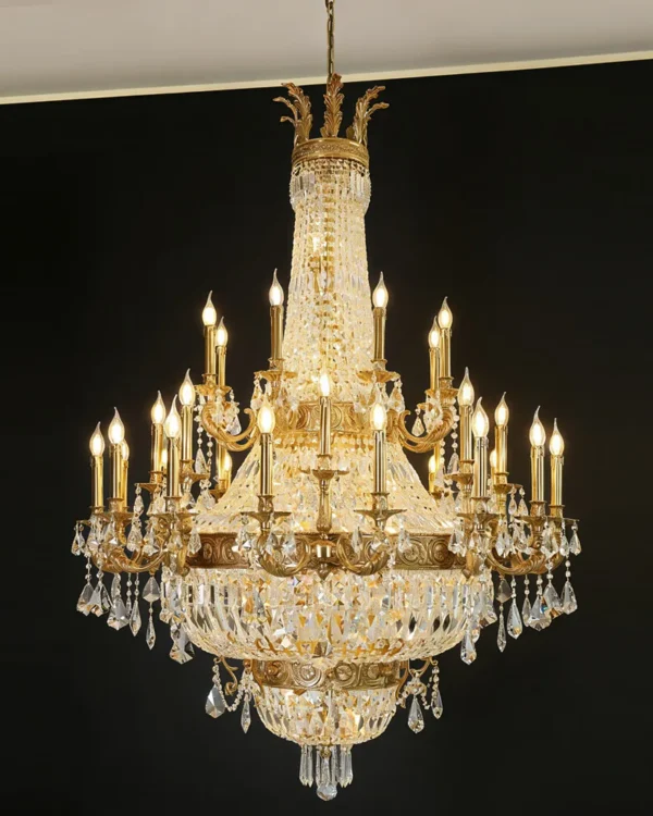 Château Empire Crystal Grand Chandelier, 47" in antique brass