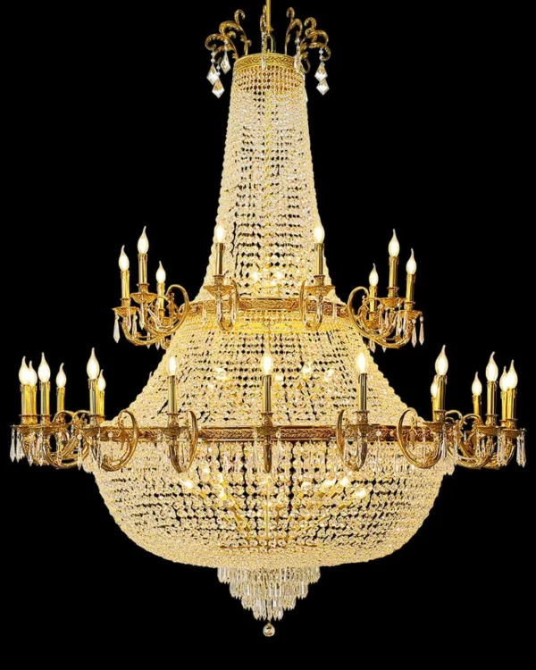 Lauzun Empire Crystal Grand Chandelier, 71" in antique brass