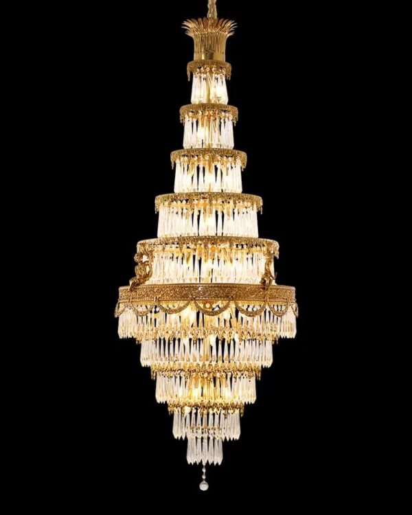 Madeleine Empire Crystal Grand Chandelier, 35" in antique brass