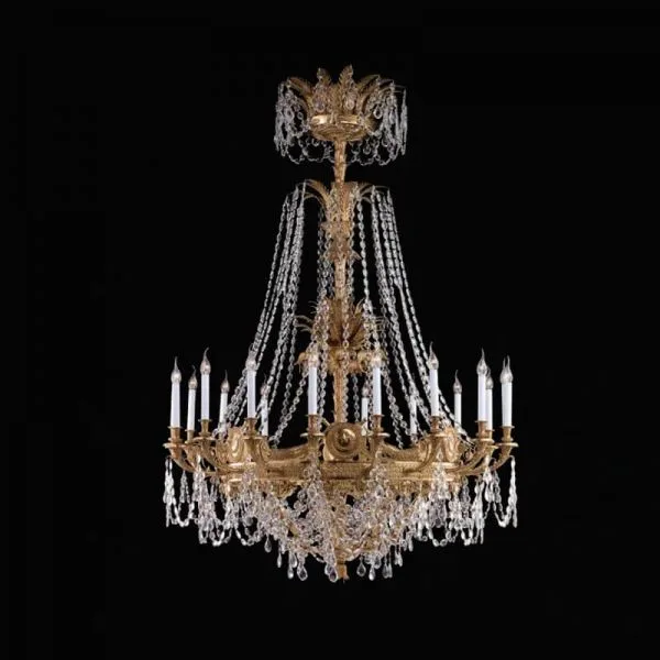 Marly Empire Crystal Grand Chandelier, 53" in antique brass