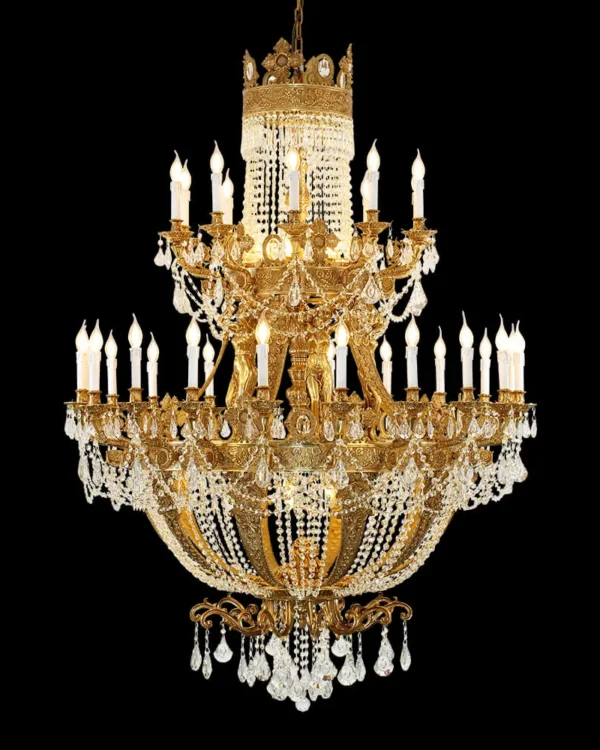 Napoléon Empire Crystal Grand Chandelier, 51" in antique brass