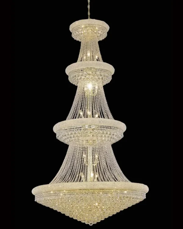 Rivoli Four-Tier Empire Crystal Grand Chandelier, 48" in polished chrome
